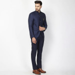 Men Navy Blue Slim-Fit Bandhgala Party Suit