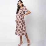 Coral Ethnic Motifs Maternity Empire Midi Dress